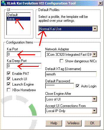 java kai config settings